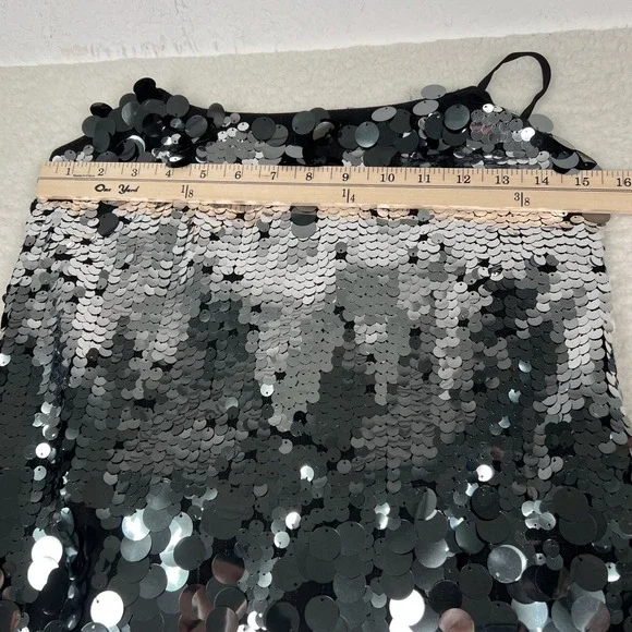 NWT Avec Les Filles Mini Slip Dress 4 Sparkling Sequin Party Black‎ Silver - Picture 6 of 12